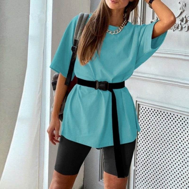 Womens Mixed Color Two-Piece Set With Belt Image 11