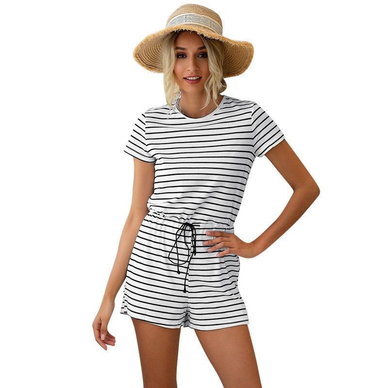 Womens Striped Home Leisure Jumpsuit Image 3