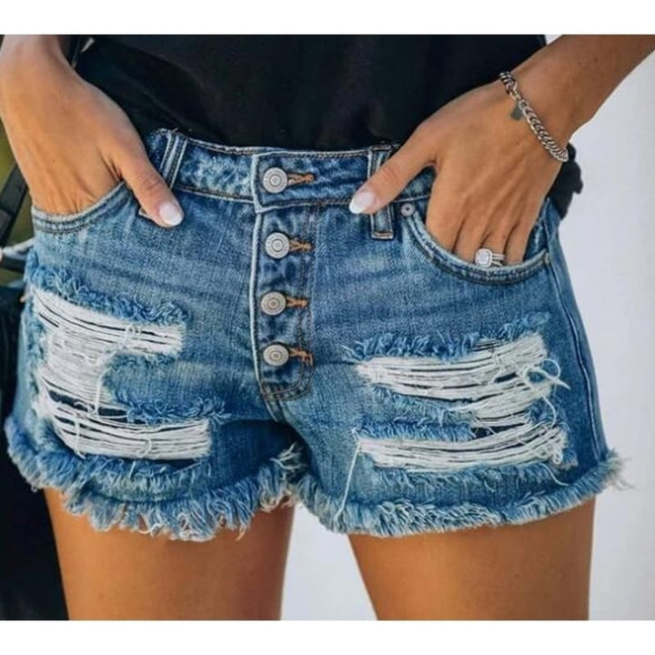 Flag Printed Ripped Raw Fringed Jeans Image 4