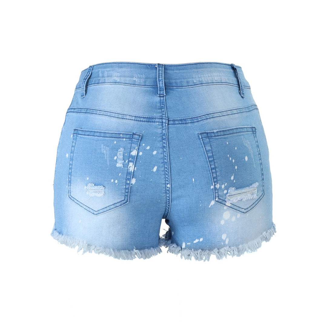Womens Denim Shorts With Fringed Holes Image 6