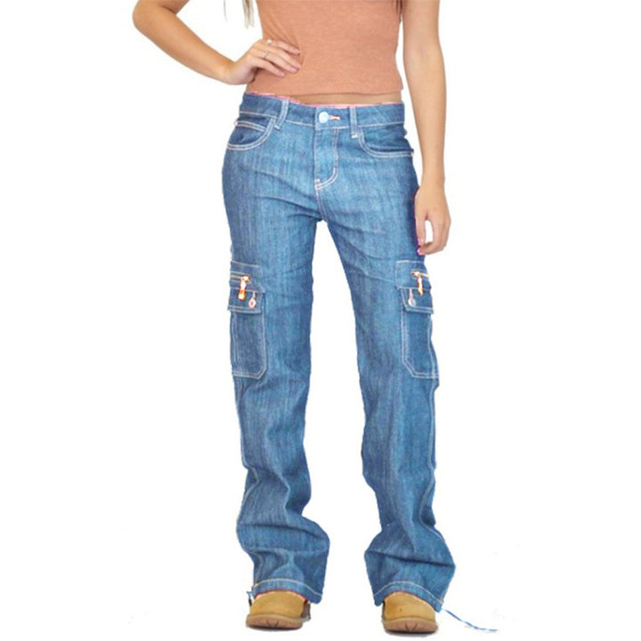 Womens Jeans Patch Pocket Zipper Overalls Image 4