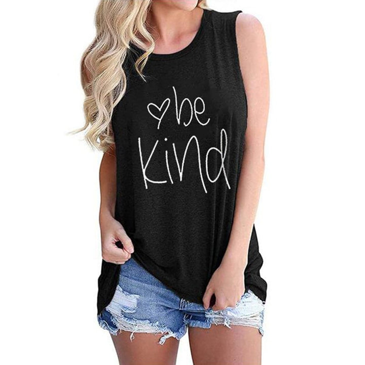 Ladies Vest Be Kind Letter Casual Sleeveless T-Shirt Image 1