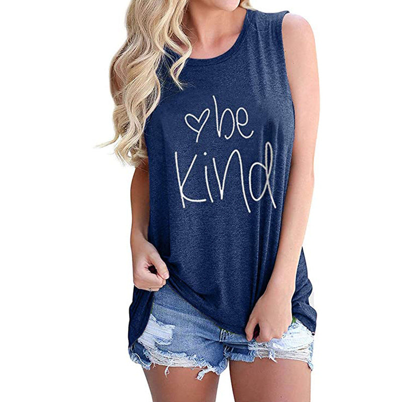 Ladies Vest Be Kind Letter Casual Sleeveless T-Shirt Image 6