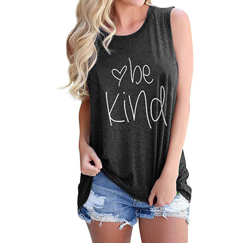 Ladies Vest Be Kind Letter Casual Sleeveless T-Shirt Image 7