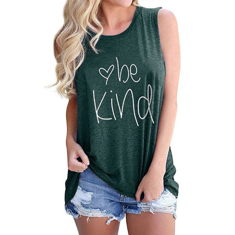 Ladies Vest Be Kind Letter Casual Sleeveless T-Shirt Image 10