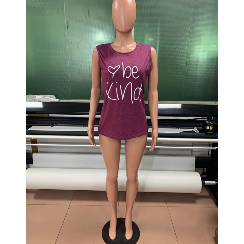 Ladies Vest Be Kind Letter Casual Sleeveless T-Shirt Image 11