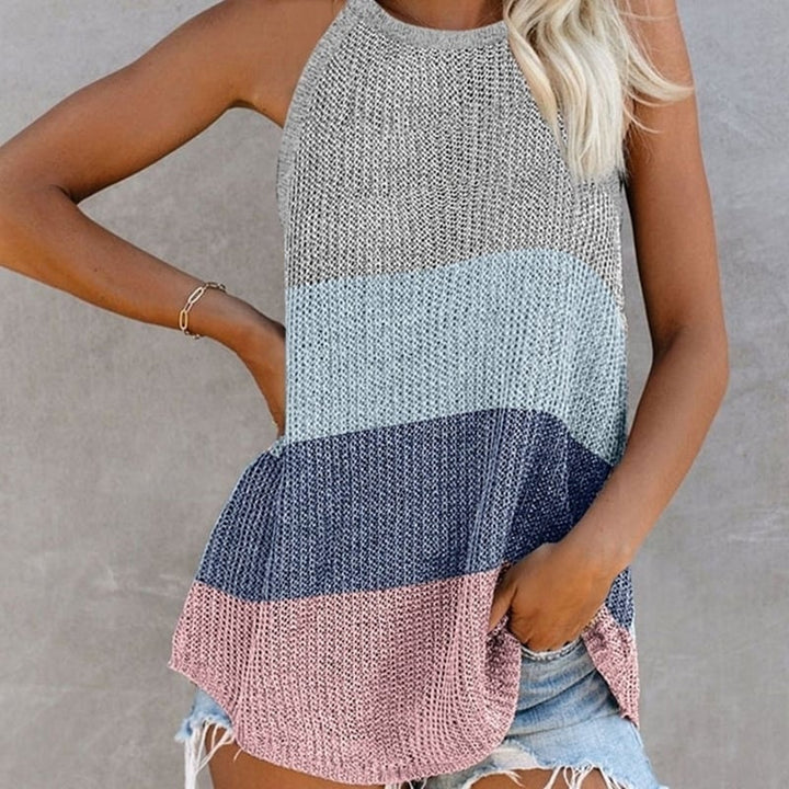 Summer Womens Contrast Color Knitted Vest Image 1