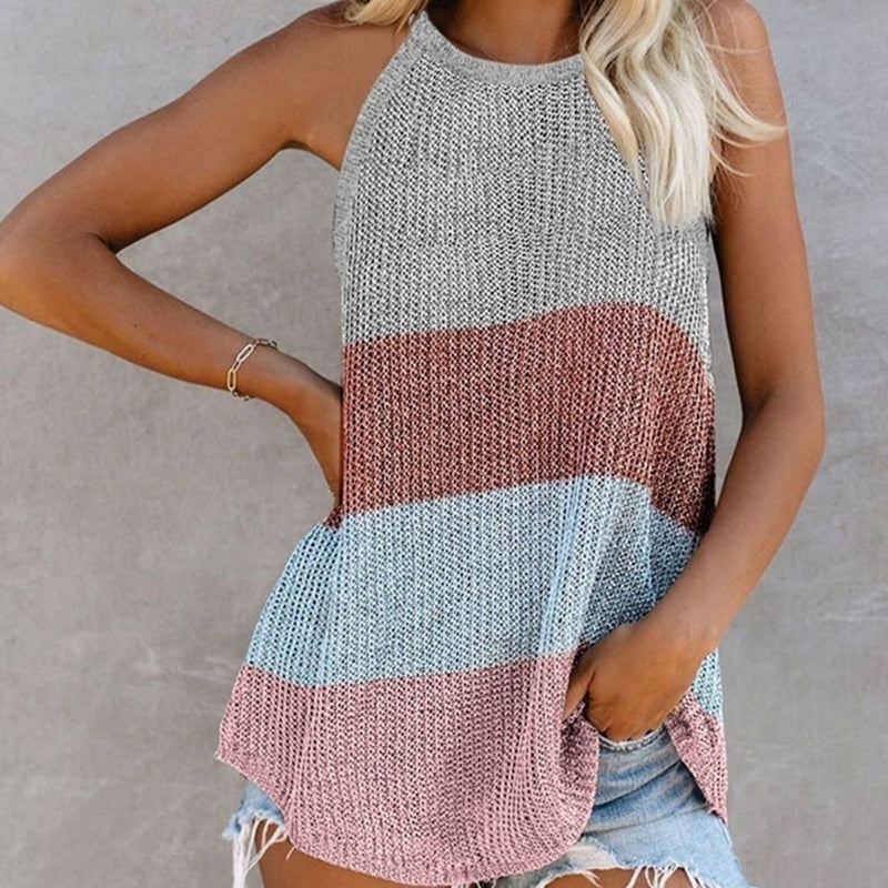 Summer Womens Contrast Color Knitted Vest Image 7