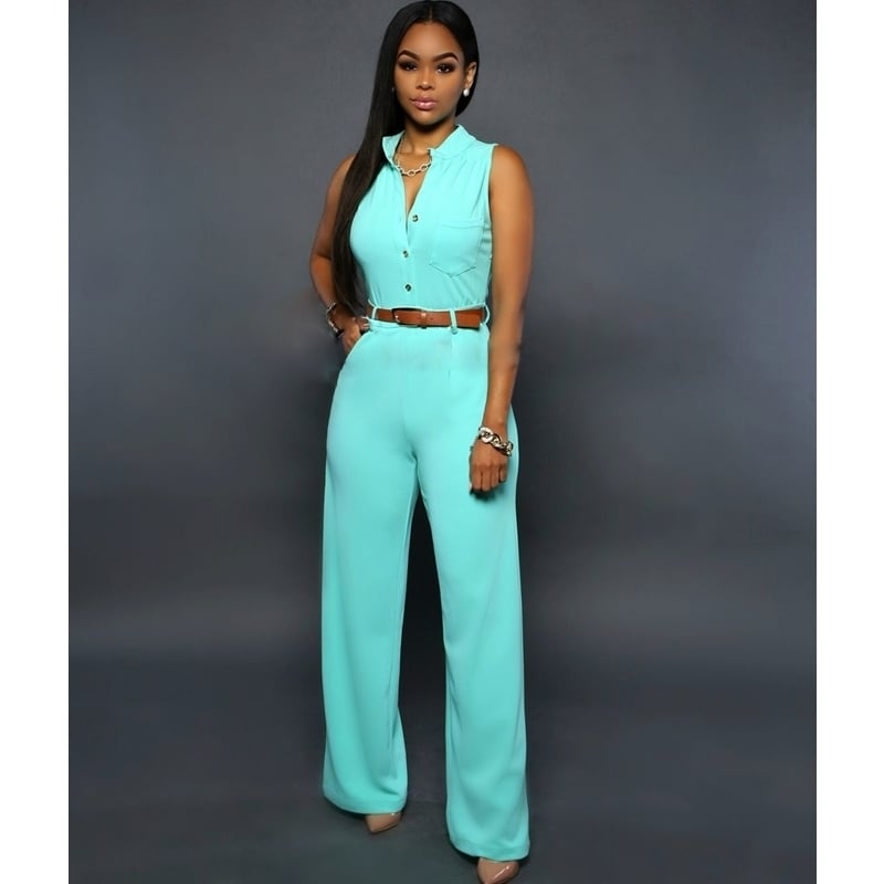 Single-Breasted High-Waist Belted Wide-Leg Jumpsuit Image 8