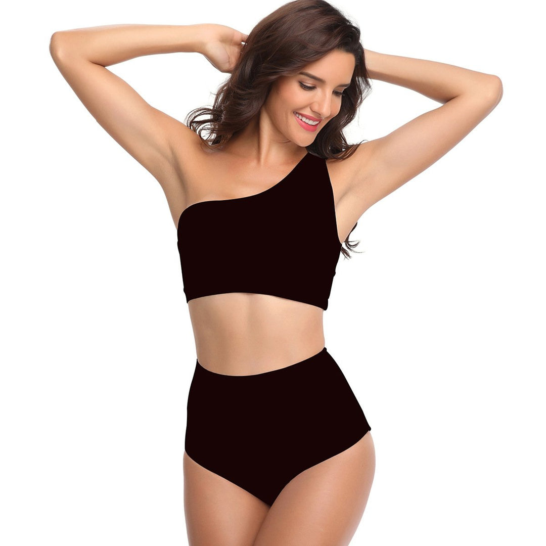 One-Shoulder Striped Split Swimsuit Women Image 6