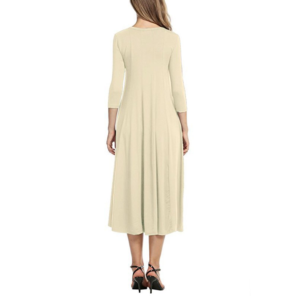 Womens Round Neck Mid-Sleeved Solid Color Dress Image 11