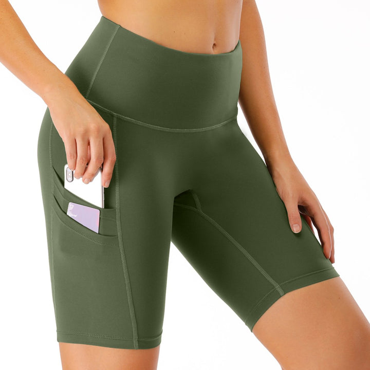 Womens Five-Point Side Pocket High Waist Yoga Pants Image 1