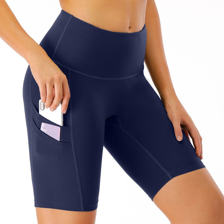 Womens Five-Point Side Pocket High Waist Yoga Pants Image 3