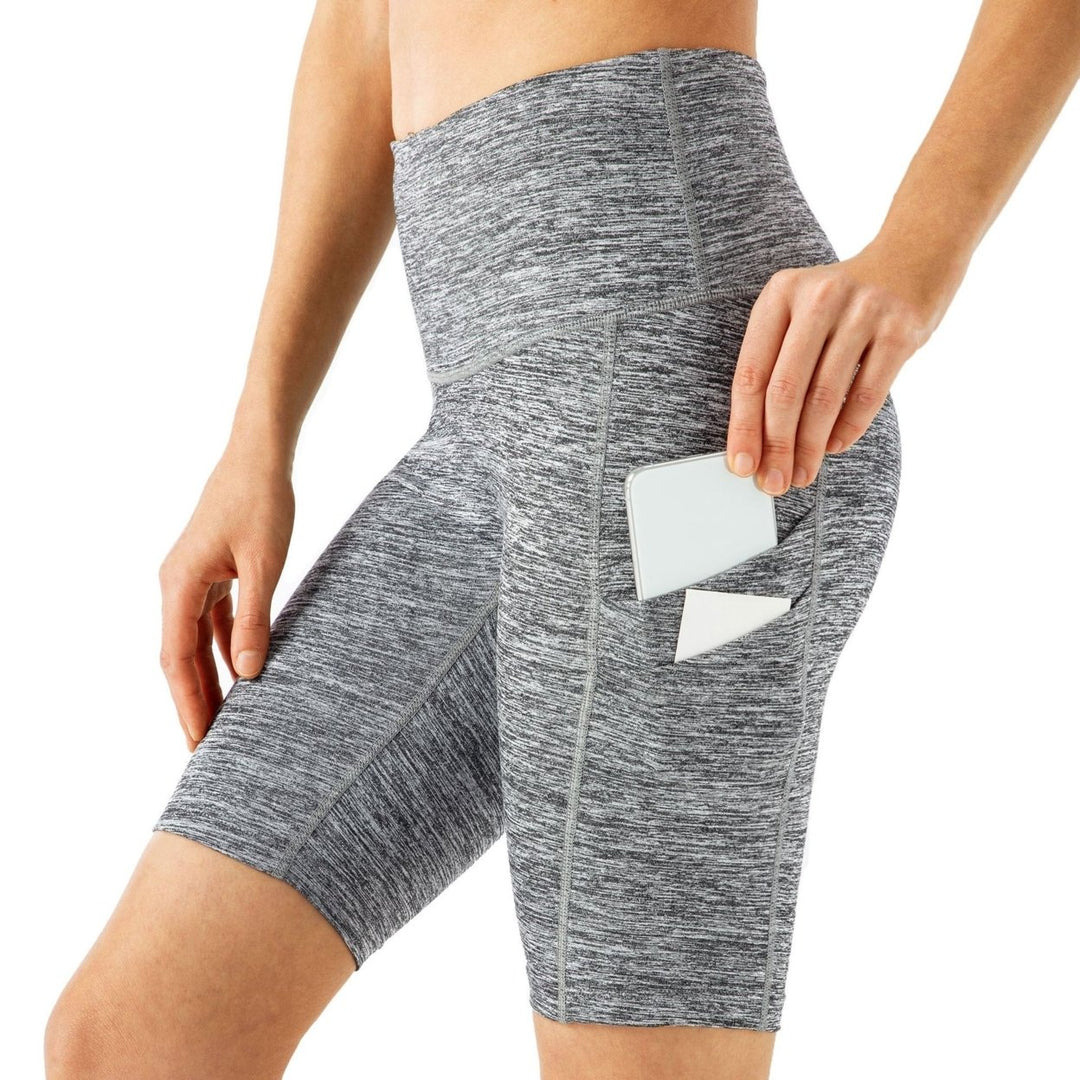 Womens Five-Point Side Pocket High Waist Yoga Pants Image 4