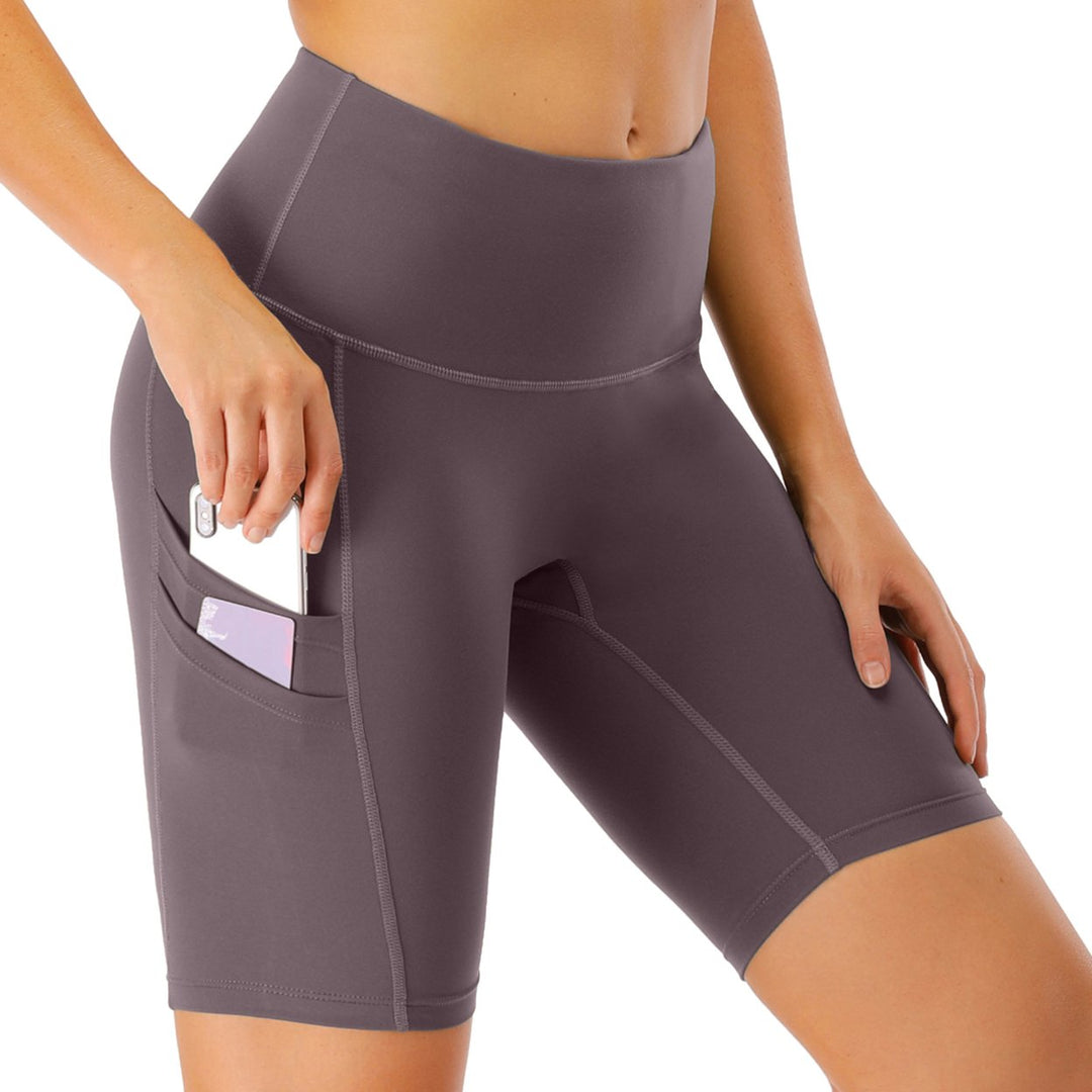 Womens Five-Point Side Pocket High Waist Yoga Pants Image 8