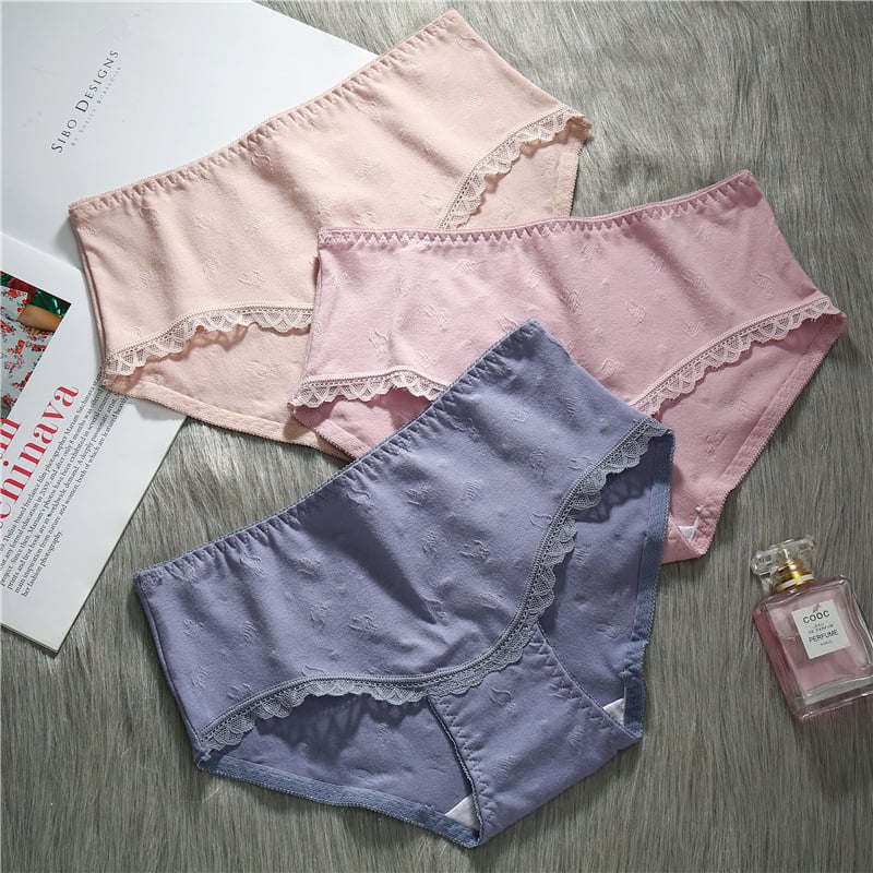 3Pcs Underwear Female Lace Edge Cotton Breathable Image 1