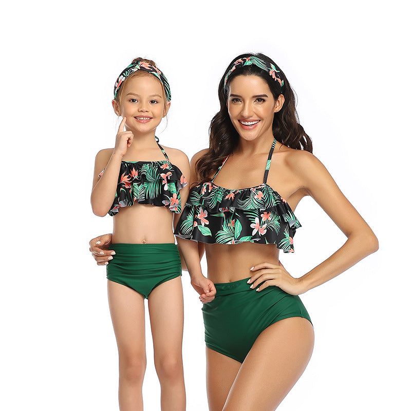 Mother And Daughter Swimwear Printed Bikini Ruffles Image 1