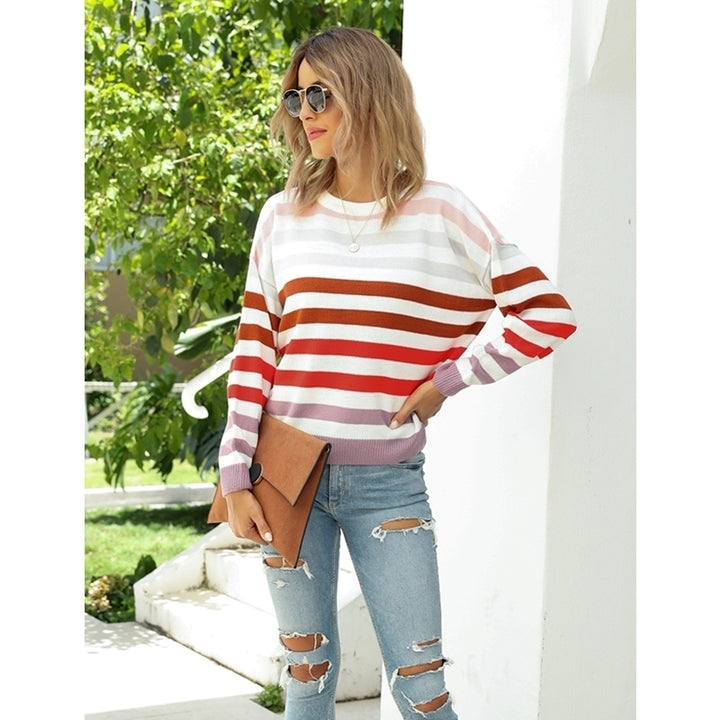 Womens Striped Color Block Pullover Student Top Image 7