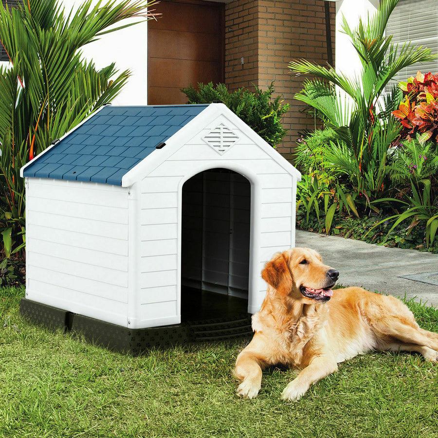 Plastic Dog House Medium-Sized Pet Puppy Shelter Waterproof Ventilate Blue Image 1