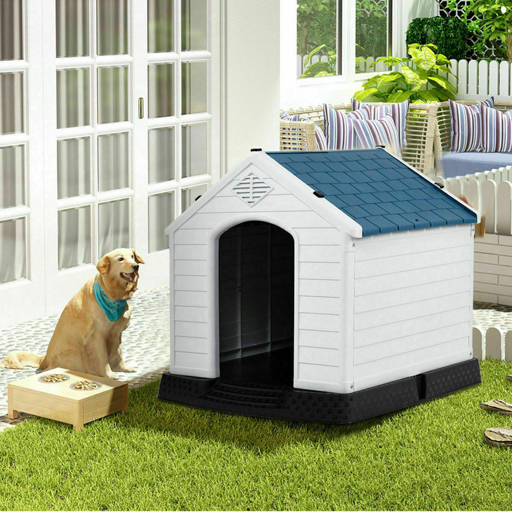 Plastic Dog House Medium-Sized Pet Puppy Shelter Waterproof Ventilate Blue Image 2