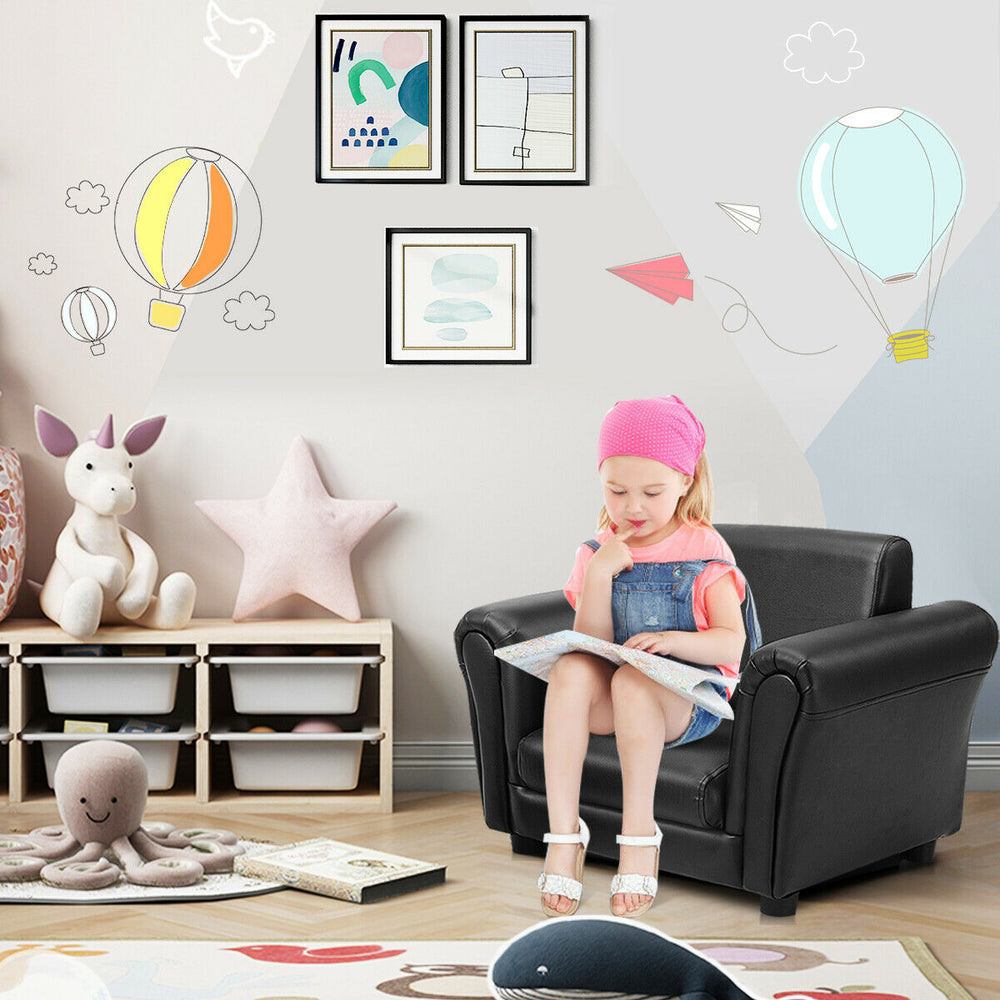 Costway Kids Sofa Armrest Chair Couch Children Toddler Birthday Gift w/ Ottoman Black Image 2