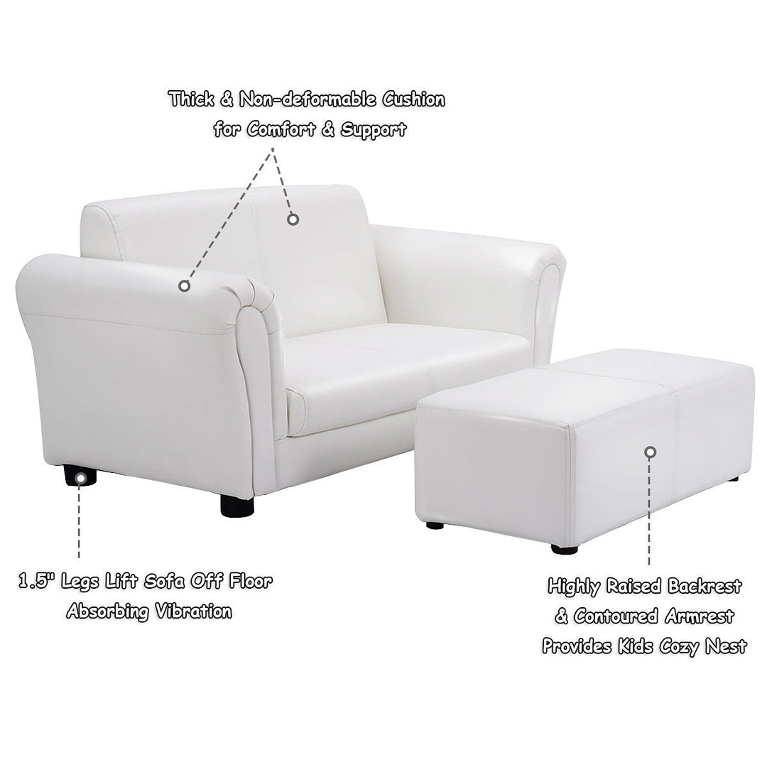White Kids Sofa Armrest Chair Couch Lounge Children Birthday Gift w/ Ottoman Image 6