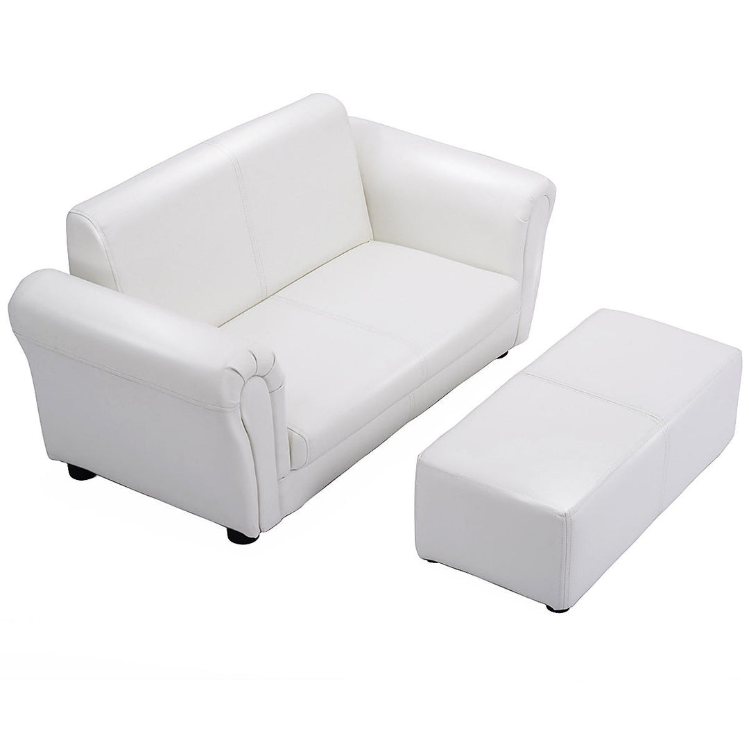White Kids Sofa Armrest Chair Couch Lounge Children Birthday Gift w/ Ottoman Image 7