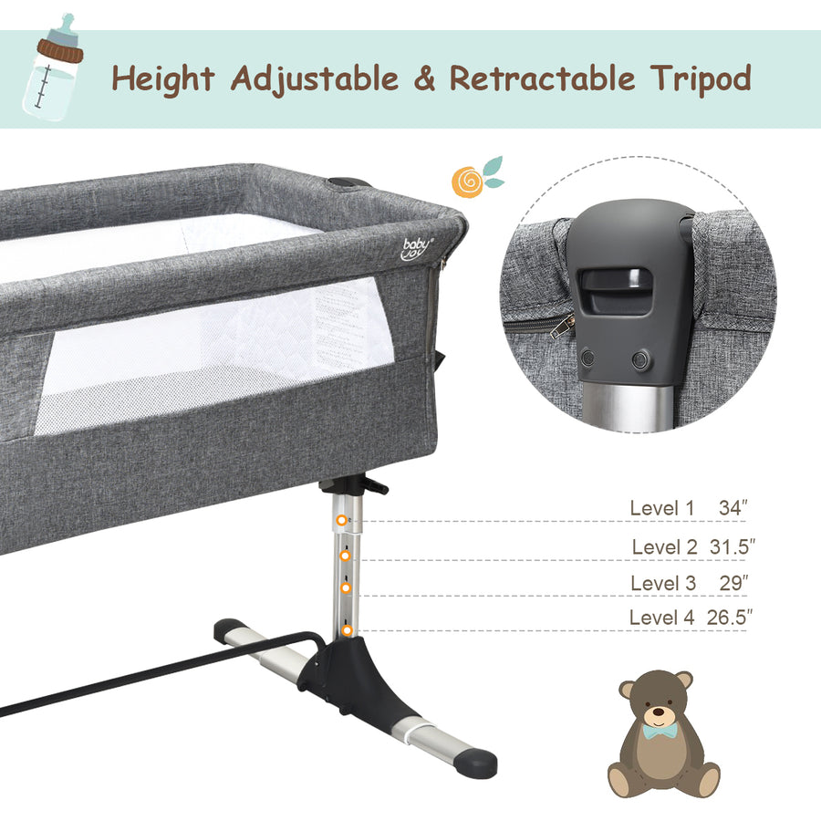 Baby joy Portable Baby Bed Side Sleeper Infant Travel 10 Inclined Bassinet Crib W/Carrying Bag Grey Image 1