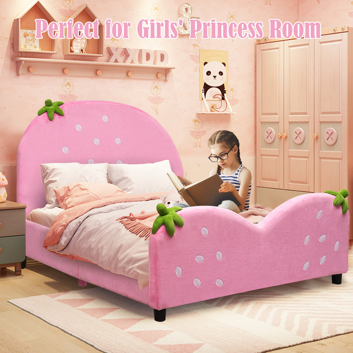 Kids Children Upholstered Platform Toddler Bed Bedroom Furniture Berry Pattern Image 6