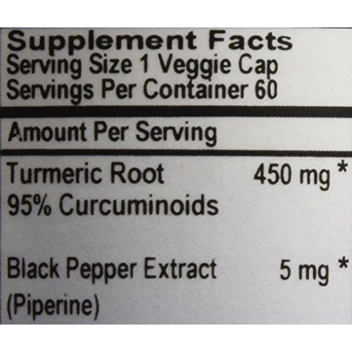 Turmeric Capsules with Black Pepper Extract 60 Kosher Vegan Caps 450mg Turmeric Root Image 11