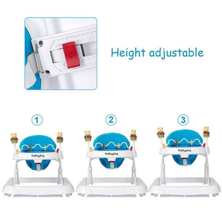 Baby Walker Adjustable Height Removable Toy Wheels Folding Portable Blue Image 7