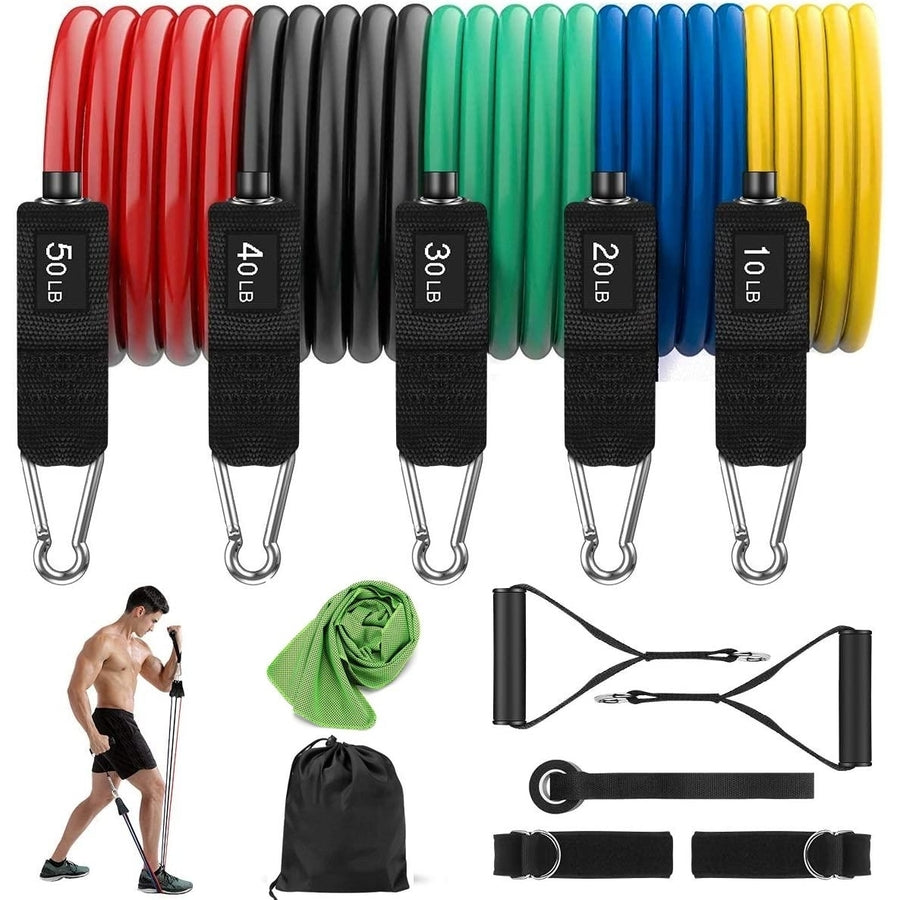 150 LBS Exercise Resistance Bands Set and Instant Cooling Fitness Towel 12Packs Image 1