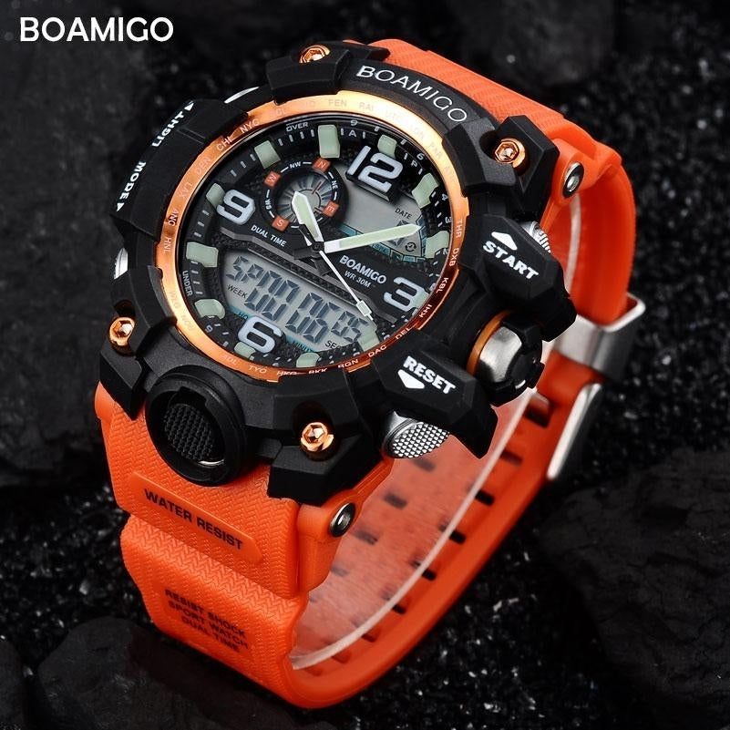 Digital LED Orange Shock Rubber Waterproof Wristwatches Image 10