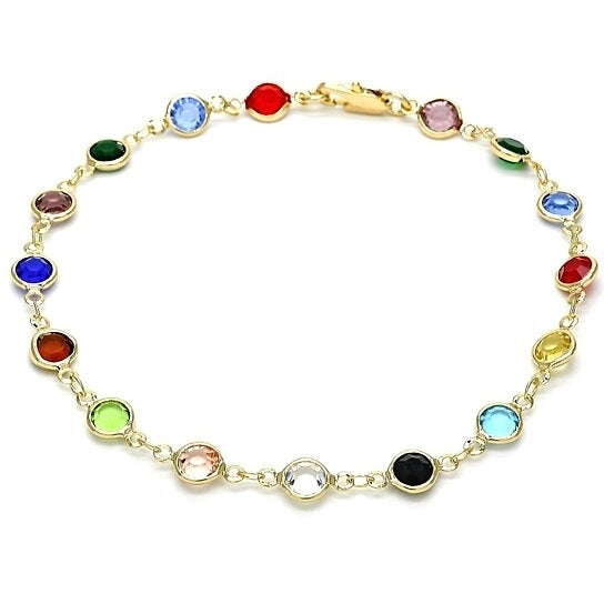 Gold Filled Multi Color Made with Crystal round Ankle Bracelet Image 1