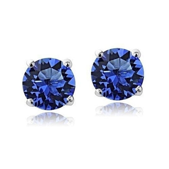 2.00 CTTW 18K White Gold Filled Round Crystal Blue Stud Earrings Image 1