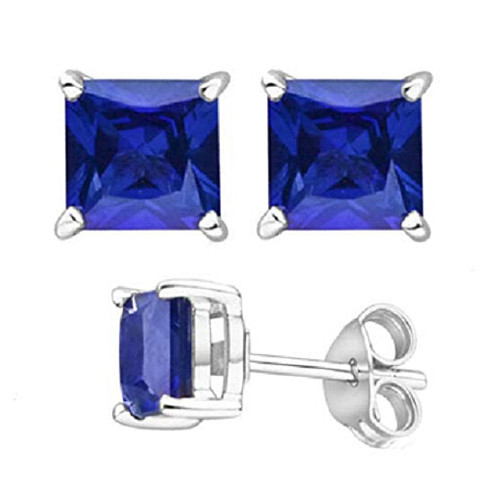 18K White Gold Filled Square Crystal Tanzanite Stud Earrings Image 1
