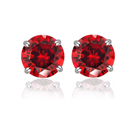 18K White Plated Round Crystal Red Stud Earrings Image 1