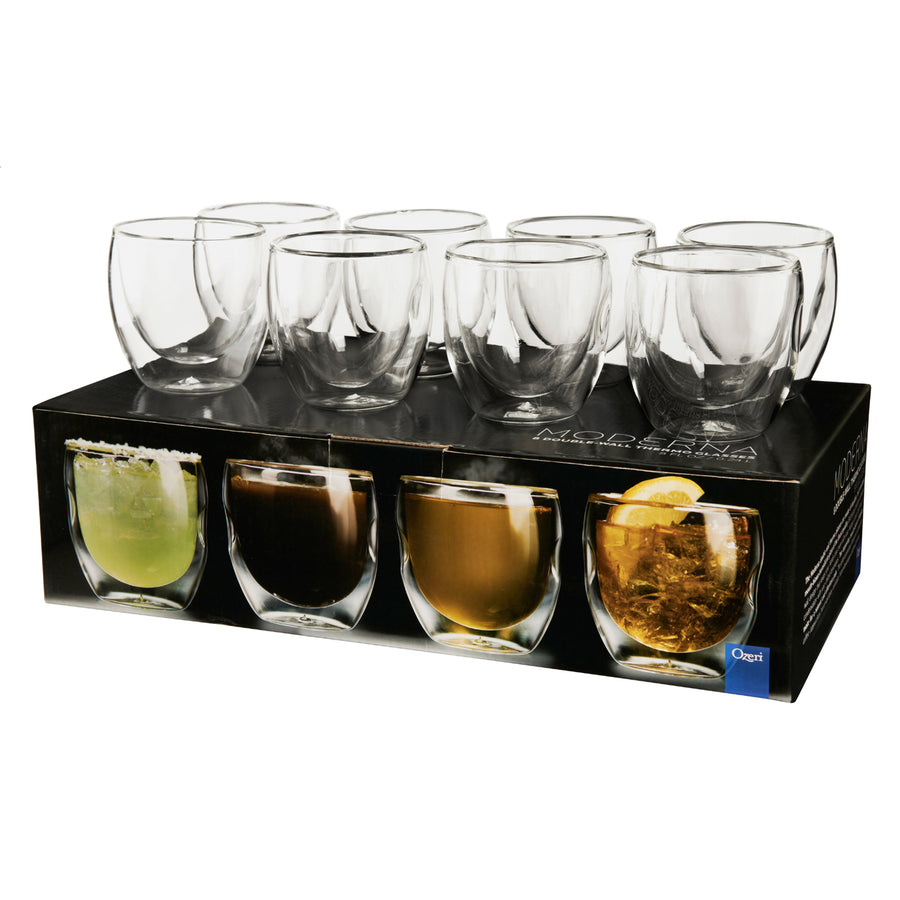 Moderna Artisan Series Double Wall 8 oz Beverage Glasses - Set of 8 Drinking Glasses Image 1