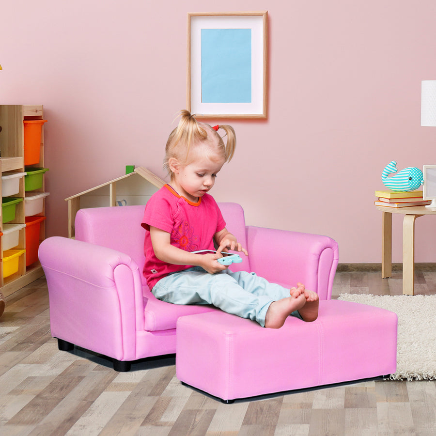 Pink Kids Sofa Armrest Chair Couch Lounge Children Birthday Gift w/ Ottoman Image 1