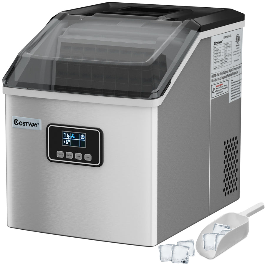 Stainless Steel Ice Maker Machine Countertop 48Lbs/24H Self-Clean with LCD Display Image 1