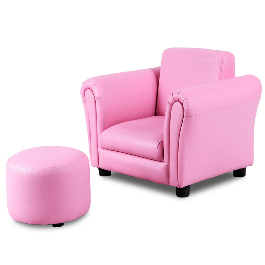 Costway Pink Kids Sofa Armrest Chair Couch Children Toddler Birthday Gift w/ Ottoman Image 1