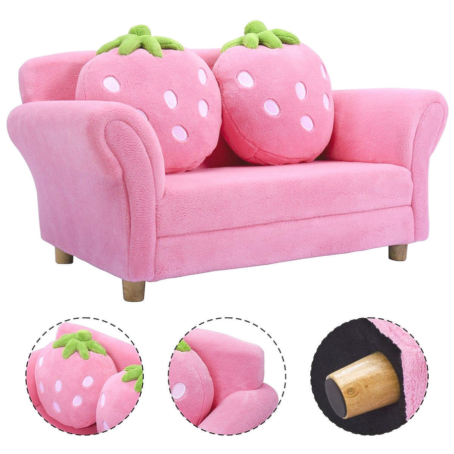 Kids Sofa Strawberry Armrest Chair Lounge Couch w/2 Pillow Children Toddler Pink Image 1
