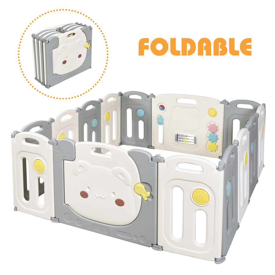 14-Panel Foldable Baby Playpen Kids Safety Yard Activity Center w/ Storage Bag Gary Image 1