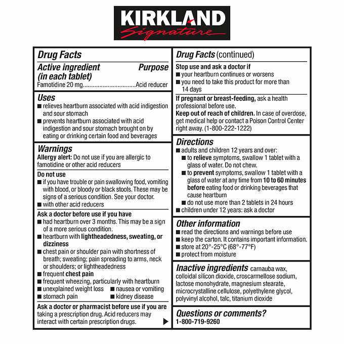 Kirkland Signature Acid Controller 20mg.250 Tablets Image 2
