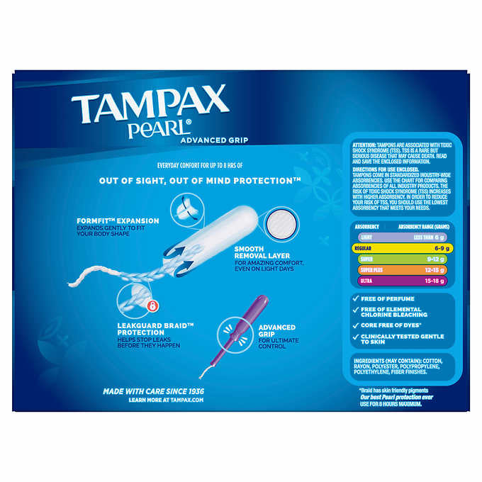 Tampax Pearl Advanced Grip Tampons Regular96 Count Image 2