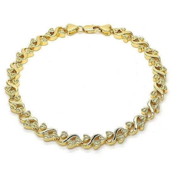 18K Gold Filled X Heart Flat Ankle Bracelet 10 Image 1