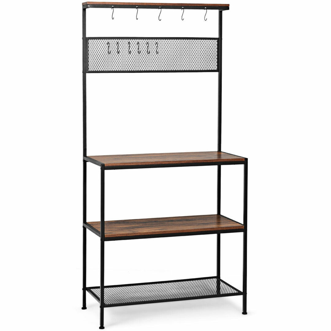 4-Tier Kitchen Bakers Rack Microwave Oven Stand Industrial w/Hooks and Mesh Panel Image 4