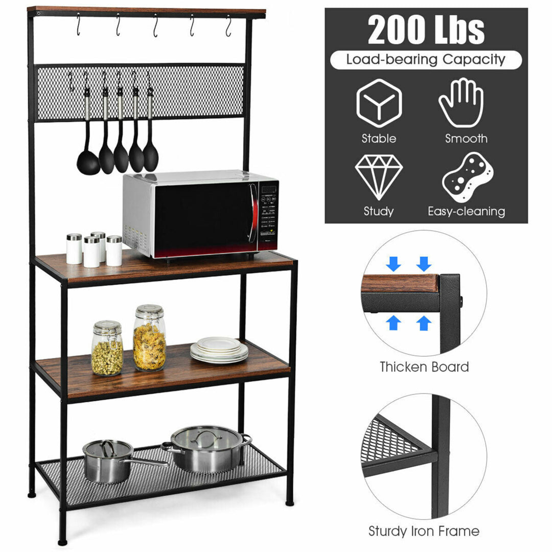 4-Tier Kitchen Bakers Rack Microwave Oven Stand Industrial w/Hooks and Mesh Panel Image 8
