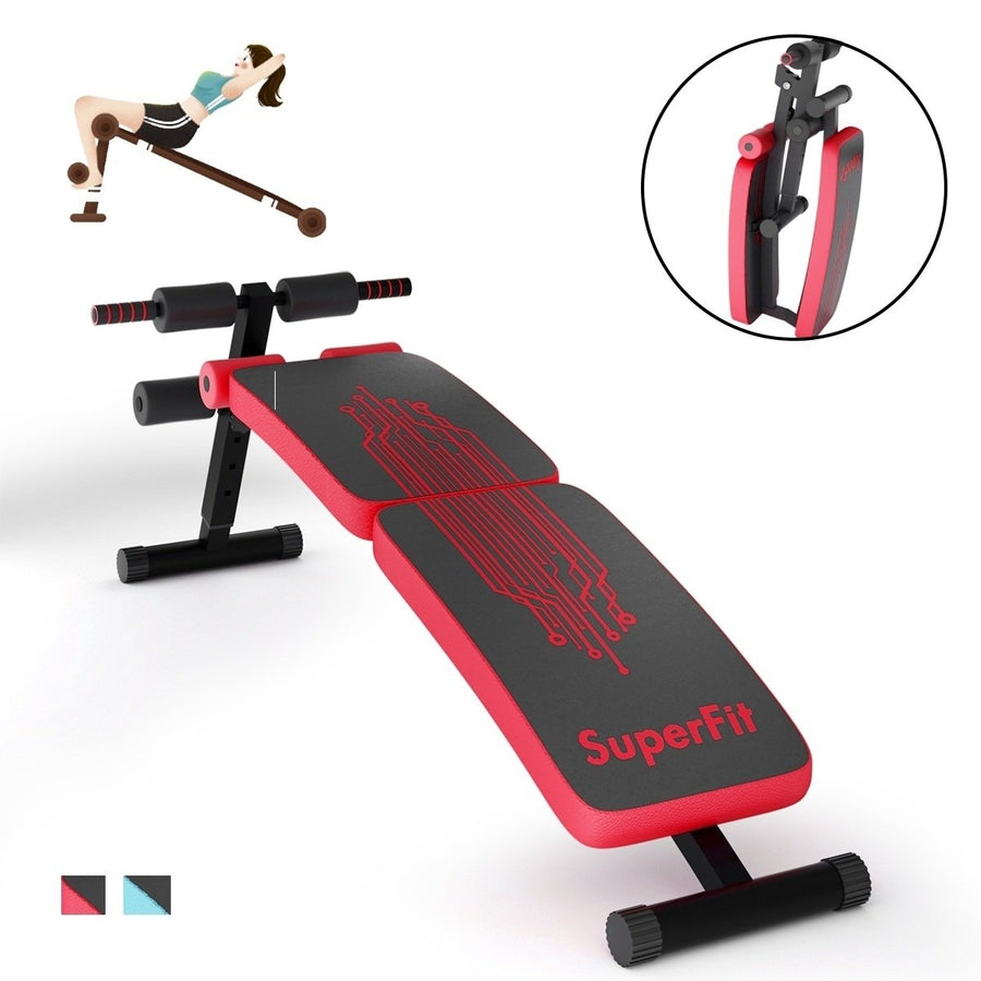 SuperFit Folding Weight Bench Adjustable Sit-up Board Curved Decline Bench BlueRed Image 1