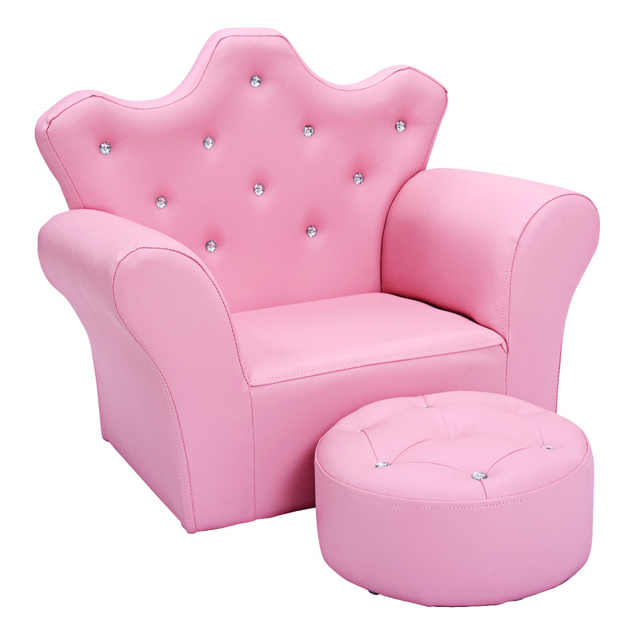 Pink Kids Sofa Armrest Chair Couch Children Toddler Birthday Gift w/ Ottoman Image 1
